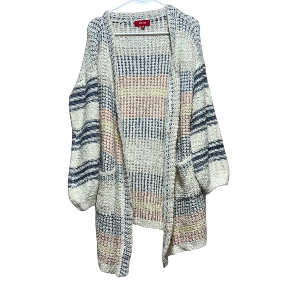 NET.153 Cozy Open Front Knit Cardigan Striped Size S/M